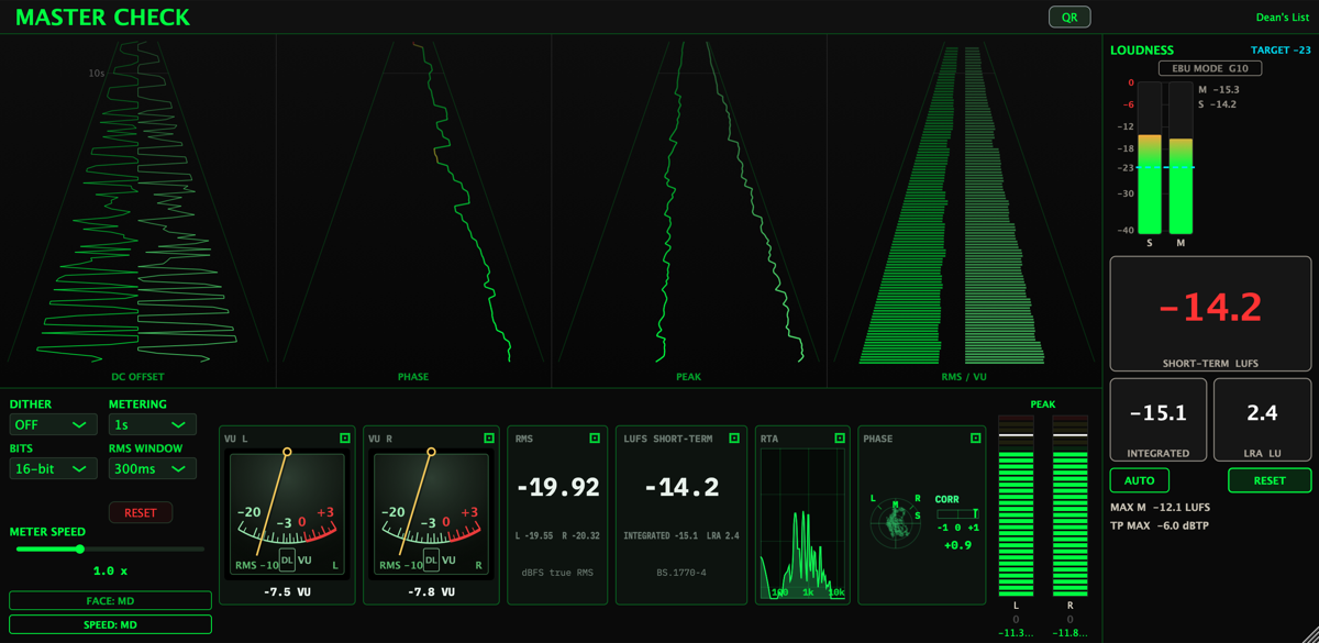 Master Check plug-in window
